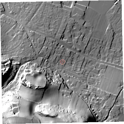 Shaded relief map of the ground around TA246BU, computed from Environment Agency LiDAR. The ground here sits at about 20 m above sea level and falls 91 m across the surrounding 800 m. Surface water reaching this point runs off ground lying to the south-west, 72.0 m higher.