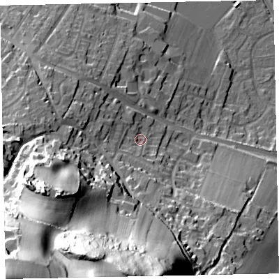 Shaded relief map of the ground around TA246BY, computed from Environment Agency LiDAR. The ground here sits at about 17 m above sea level and falls 86 m across the surrounding 800 m. Surface water reaching this point runs off ground lying to the south-west, 71.2 m higher.