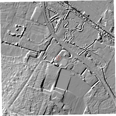 Shaded relief map of the ground around TA246DF, computed from Environment Agency LiDAR. The ground here sits at about 7 m above sea level and falls 19 m across the surrounding 800 m. Surface water reaching this point runs off ground lying to the south-south-west, 5.1 m higher.
