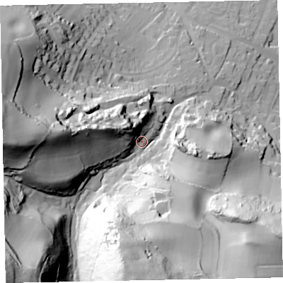 Shaded relief map of the ground around TA246EJ, computed from Environment Agency LiDAR. The ground here sits at about 37 m above sea level and falls 105 m across the surrounding 800 m. Surface water reaching this point runs off ground lying to the south-west, 87.5 m higher.