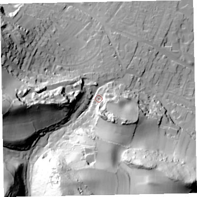 Shaded relief map of the ground around TA246EN, computed from Environment Agency LiDAR. The ground here sits at about 32 m above sea level and falls 101 m across the surrounding 800 m. Surface water reaching this point runs off ground lying to the south-south-west, 84.8 m higher.