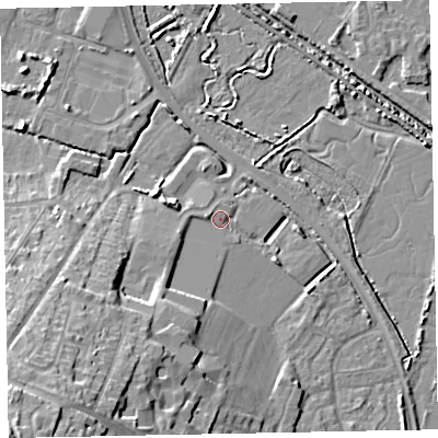 Shaded relief map of the ground around TA246FB, computed from Environment Agency LiDAR. The ground here sits at about 7 m above sea level and falls 21 m across the surrounding 800 m. Surface water reaching this point runs off ground lying to the south-south-west, 8.0 m higher.