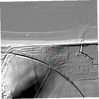 Shaded relief map of the ground around TA246JT, computed from Environment Agency LiDAR. The ground here sits at about 11 m above sea level and falls 42 m across the surrounding 800 m. Surface water reaching this point runs off ground lying to the south-west, 4.8 m higher.