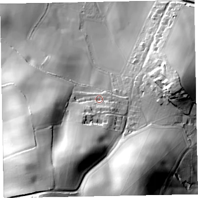 Shaded relief map of the ground around TA246JX, computed from Environment Agency LiDAR. The ground here sits at about 25 m above sea level and falls 61 m across the surrounding 800 m. Surface water reaching this point runs off ground lying to the south-south-west, 32.8 m higher.