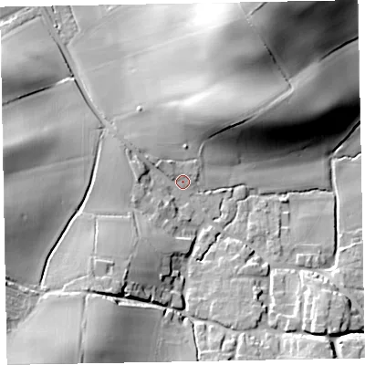 Shaded relief map of the ground around TA246NH, computed from Environment Agency LiDAR. The ground here sits at about 29 m above sea level and falls 37 m across the surrounding 800 m. Surface water reaching this point runs off ground lying to the south-west, 17.3 m higher.