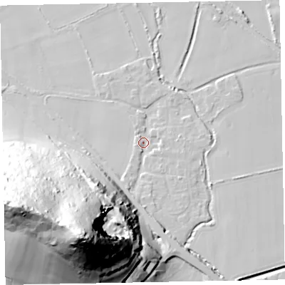 Shaded relief map of the ground around TA246PN, computed from Environment Agency LiDAR. The ground here sits at about 12 m above sea level and falls 98 m across the surrounding 800 m. Surface water reaching this point runs off ground lying to the south-south-west, 71.3 m higher.