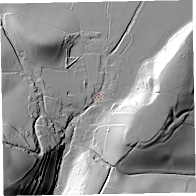 Shaded relief map of the ground around TA246QA, computed from Environment Agency LiDAR. The ground here sits at about 55 m above sea level and falls 109 m across the surrounding 800 m. Surface water reaching this point runs off ground lying to the south-west, 94.5 m higher.