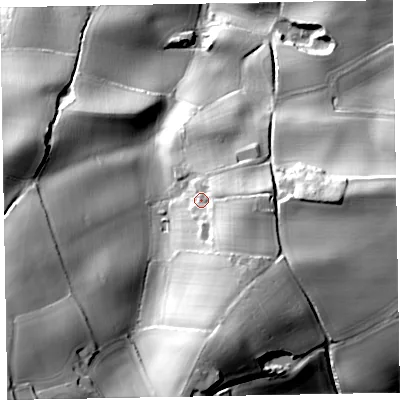 Shaded relief map of the ground around TA246RD, computed from Environment Agency LiDAR. The ground here sits at about 93 m above sea level and falls 57 m across the surrounding 800 m. Surface water reaching this point runs off ground lying to the south-east, 14.7 m higher.