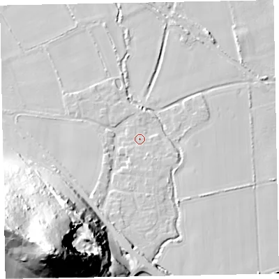 Shaded relief map of the ground around TA246RN, computed from Environment Agency LiDAR. The ground here sits at about 12 m above sea level and falls 98 m across the surrounding 800 m. Surface water reaching this point runs off ground lying to the south, 3.1 m higher.
