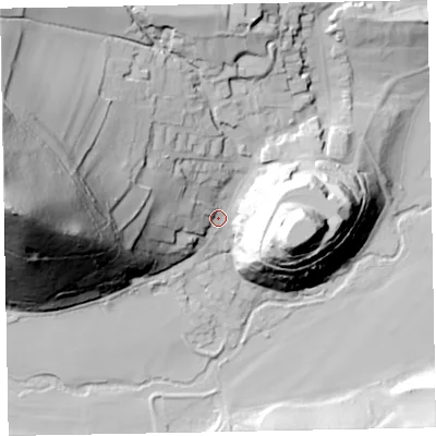 Shaded relief map of the ground around TA246SN, computed from Environment Agency LiDAR. The ground here sits at about 35 m above sea level and falls 131 m across the surrounding 800 m. Surface water reaching this point runs off ground lying to the west, 118.1 m higher.