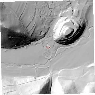 Shaded relief map of the ground around TA246SR, computed from Environment Agency LiDAR. The ground here sits at about 28 m above sea level and falls 132 m across the surrounding 800 m. Surface water reaching this point runs off ground lying to the west-north-west, 73.0 m higher.