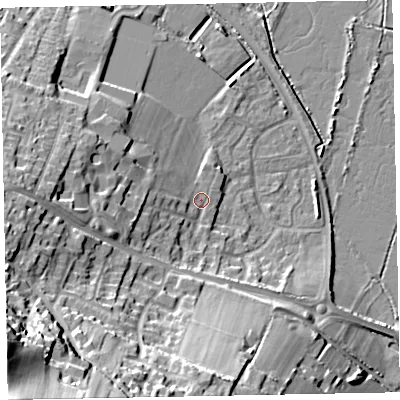 Shaded relief map of the ground around TA246SX, computed from Environment Agency LiDAR. The ground here sits at about 8 m above sea level and falls 44 m across the surrounding 800 m. Surface water reaching this point runs off ground lying to the south-west, 41.0 m higher.