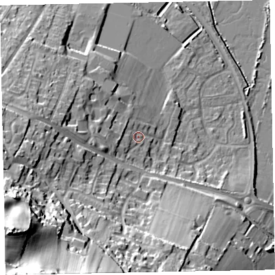 Shaded relief map of the ground around TA246TN, computed from Environment Agency LiDAR. The ground here sits at about 11 m above sea level and falls 57 m across the surrounding 800 m. Surface water reaching this point runs off ground lying to the west, 6.7 m higher.