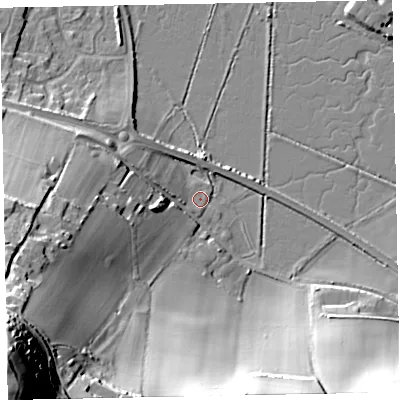 Shaded relief map of the ground around TA246TP, computed from Environment Agency LiDAR. The ground here sits at about 6 m above sea level and falls 69 m across the surrounding 800 m. Surface water reaching this point runs off ground lying to the south-west, 69.1 m higher.