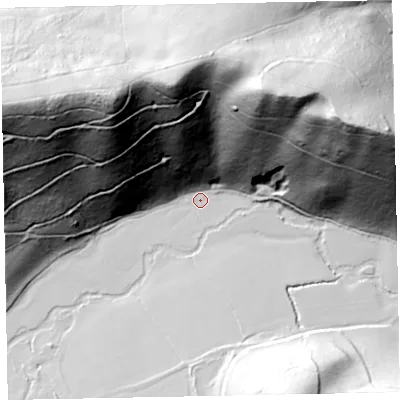 Shaded relief map of the ground around TA246TU, computed from Environment Agency LiDAR. The ground here sits at about 37 m above sea level and falls 159 m across the surrounding 800 m. Surface water reaching this point runs off ground lying to the west-north-west, 153.1 m higher.