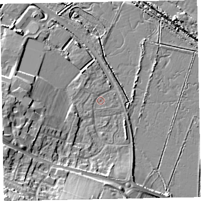 Shaded relief map of the ground around TA246UG, computed from Environment Agency LiDAR. The ground here sits at about 6 m above sea level and falls 21 m across the surrounding 800 m. Surface water reaching this point runs off ground lying to the north-west, 0.7 m higher.