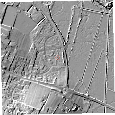 Shaded relief map of the ground around TA246UH, computed from Environment Agency LiDAR. The ground here sits at about 6 m above sea level and falls 31 m across the surrounding 800 m. Surface water reaching this point runs off ground lying to the east-south-east, 2.0 m higher.