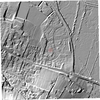 Shaded relief map of the ground around TA246UR, computed from Environment Agency LiDAR. The ground here sits at about 7 m above sea level and falls 44 m across the surrounding 800 m. Surface water reaching this point runs off ground lying to the south-west, 8.3 m higher.