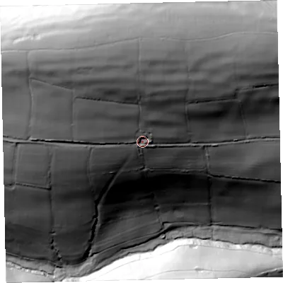 Shaded relief map of the ground around TA247AD, computed from Environment Agency LiDAR. The ground here sits at about 312 m above sea level and falls 142 m across the surrounding 800 m. Surface water reaching this point runs off ground lying to the north-north-west, 55.7 m higher.