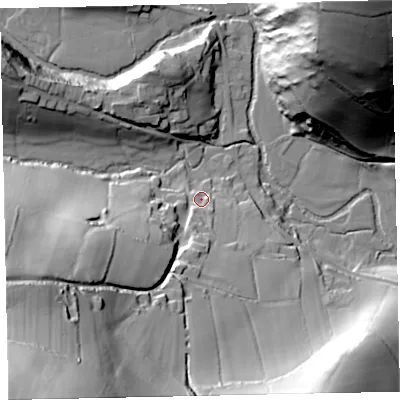 Shaded relief map of the ground around TA247JE, computed from Environment Agency LiDAR. The ground here sits at about 194 m above sea level and falls 127 m across the surrounding 800 m. Surface water reaching this point runs off ground lying to the south-west, 119.1 m higher.