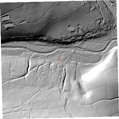 Shaded relief map of the ground around TA247RA, computed from Environment Agency LiDAR. The ground here sits at about 249 m above sea level and falls 74 m across the surrounding 800 m. Surface water reaching this point runs off ground lying to the south-south-west, 17.4 m higher.