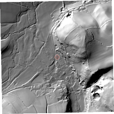 Shaded relief map of the ground around TA247TF, computed from Environment Agency LiDAR. The ground here sits at about 72 m above sea level and falls 88 m across the surrounding 800 m. Surface water reaching this point runs off ground lying to the south-east, 76.7 m higher.