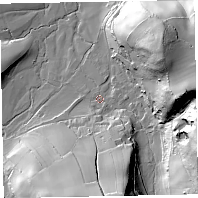 Shaded relief map of the ground around TA247UP, computed from Environment Agency LiDAR. The ground here sits at about 73 m above sea level and falls 71 m across the surrounding 800 m. Surface water reaching this point runs off ground lying to the east-south-east, 61.7 m higher.