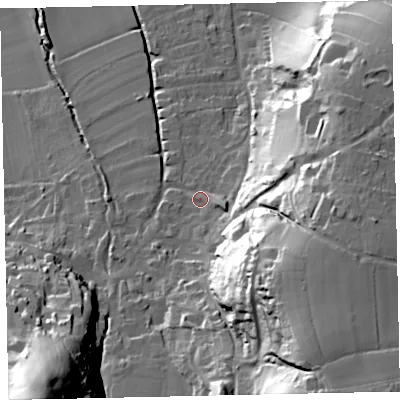 Shaded relief map of the ground around TA248BG, computed from Environment Agency LiDAR. The ground here sits at about 31 m above sea level and falls 81 m across the surrounding 800 m. Surface water reaching this point runs off ground lying to the south-east, 33.2 m higher.