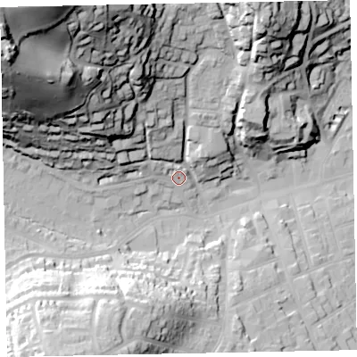 Shaded relief map of the ground around TA248BS, computed from Environment Agency LiDAR. The ground here sits at about 22 m above sea level and falls 91 m across the surrounding 800 m. Surface water reaching this point runs off ground lying to the west-north-west, 4.8 m higher.