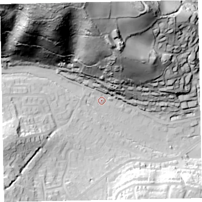 Shaded relief map of the ground around TA248DD, computed from Environment Agency LiDAR. The ground here sits at about 29 m above sea level and falls 126 m across the surrounding 800 m. Surface water reaching this point runs off ground lying to the north-north-east, 70.6 m higher.