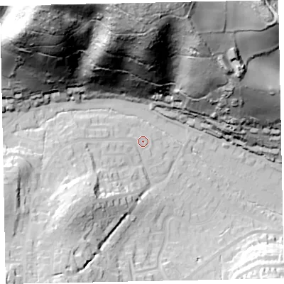 Shaded relief map of the ground around TA248EL, computed from Environment Agency LiDAR. The ground here sits at about 33 m above sea level and falls 126 m across the surrounding 800 m. Surface water reaching this point runs off ground lying to the south-west, 29.0 m higher.