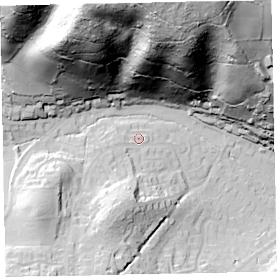 Shaded relief map of the ground around TA248EN, computed from Environment Agency LiDAR. The ground here sits at about 37 m above sea level and falls 129 m across the surrounding 800 m. Surface water reaching this point runs off ground lying to the south-west, 25.8 m higher.