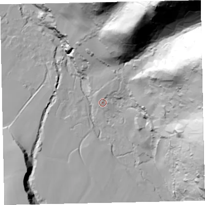 Shaded relief map of the ground around TA248HJ, computed from Environment Agency LiDAR. The ground here sits at about 25 m above sea level and falls 159 m across the surrounding 800 m. Surface water reaching this point runs off ground lying to the east-north-east, 147.6 m higher.
