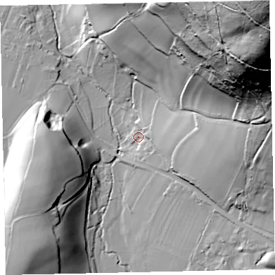 Shaded relief map of the ground around TA248HR, computed from Environment Agency LiDAR. The ground here sits at about 34 m above sea level and falls 163 m across the surrounding 800 m. Surface water reaching this point runs off ground lying to the north-east, 132.9 m higher.
