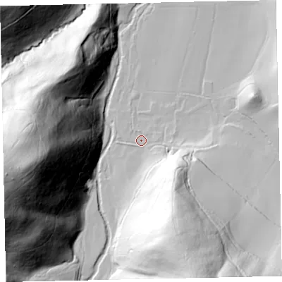 Shaded relief map of the ground around TA248HY, computed from Environment Agency LiDAR. The ground here sits at about 66 m above sea level and falls 146 m across the surrounding 800 m. Surface water reaching this point runs off ground lying to the south-south-east, 58.3 m higher.