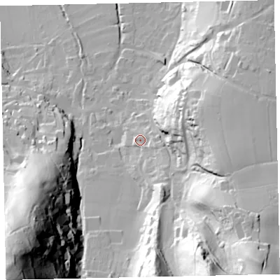Shaded relief map of the ground around TA248LH, computed from Environment Agency LiDAR. The ground here sits at about 42 m above sea level and falls 141 m across the surrounding 800 m. Surface water reaching this point runs off ground lying to the south-east, 8.8 m higher.