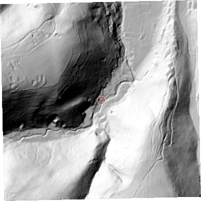Shaded relief map of the ground around TA248LN, computed from Environment Agency LiDAR. The ground here sits at about 70 m above sea level and falls 177 m across the surrounding 800 m. Surface water reaching this point runs off ground lying to the south-south-east, 155.6 m higher.