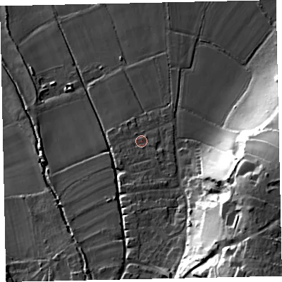 Shaded relief map of the ground around TA248NJ, computed from Environment Agency LiDAR. The ground here sits at about 21 m above sea level and falls 54 m across the surrounding 800 m. Surface water reaching this point runs off ground lying to the south, 4.9 m higher.