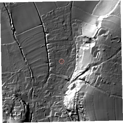 Shaded relief map of the ground around TA248NL, computed from Environment Agency LiDAR. The ground here sits at about 28 m above sea level and falls 60 m across the surrounding 800 m. Surface water reaching this point runs off ground lying to the south-south-east, 47.8 m higher.