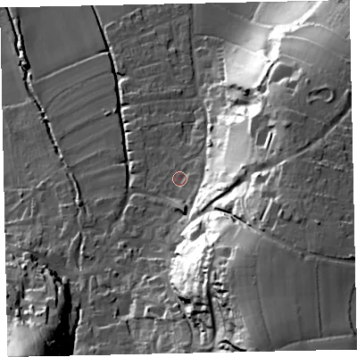 Shaded relief map of the ground around TA248NN, computed from Environment Agency LiDAR. The ground here sits at about 29 m above sea level and falls 66 m across the surrounding 800 m. Surface water reaching this point runs off ground lying to the south-south-east, 47.1 m higher.