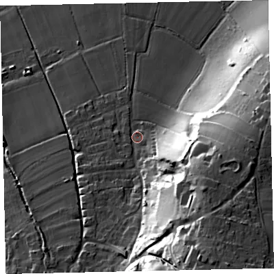 Shaded relief map of the ground around TA248NQ, computed from Environment Agency LiDAR. The ground here sits at about 22 m above sea level and falls 54 m across the surrounding 800 m. Surface water reaching this point runs off ground lying to the south-south-east, 43.3 m higher.