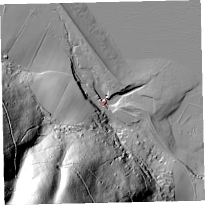 Shaded relief map of the ground around TA248PD, computed from Environment Agency LiDAR. The ground here sits at about 7 m above sea level and falls 192 m across the surrounding 800 m. Surface water reaching this point runs off ground lying to the south-south-west, 186.2 m higher.