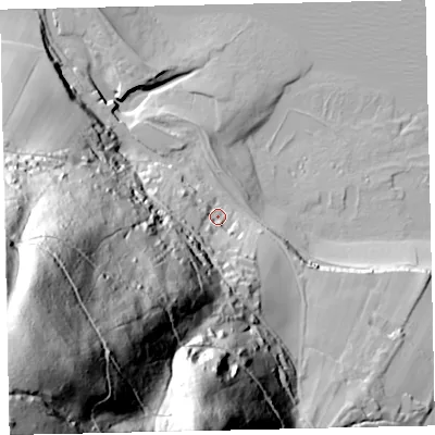 Shaded relief map of the ground around TA248PE, computed from Environment Agency LiDAR. The ground here sits at about 11 m above sea level and falls 208 m across the surrounding 800 m. Surface water reaching this point runs off ground lying to the south-west, 177.8 m higher.