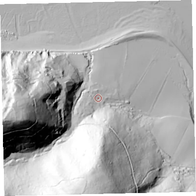 Shaded relief map of the ground around TA248PG, computed from Environment Agency LiDAR. The ground here sits at about 27 m above sea level and falls 190 m across the surrounding 800 m. Surface water reaching this point runs off ground lying to the south, 108.0 m higher.