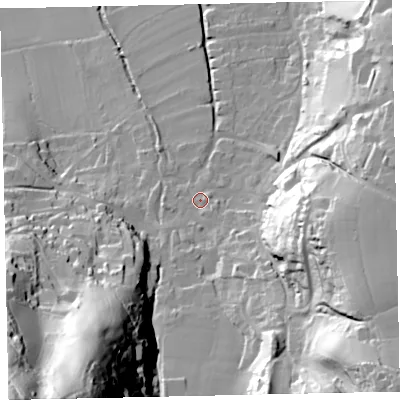 Shaded relief map of the ground around TA248PT, computed from Environment Agency LiDAR. The ground here sits at about 34 m above sea level and falls 120 m across the surrounding 800 m. Surface water reaching this point runs off ground lying to the south-east, 10.9 m higher.
