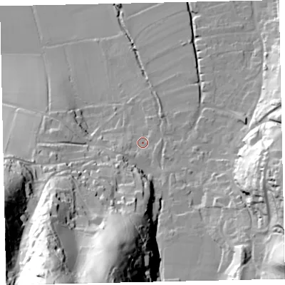 Shaded relief map of the ground around TA248PU, computed from Environment Agency LiDAR. The ground here sits at about 33 m above sea level and falls 112 m across the surrounding 800 m. Surface water reaching this point runs off ground lying to the south-south-west, 74.2 m higher.