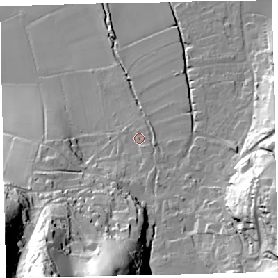 Shaded relief map of the ground around TA248PX, computed from Environment Agency LiDAR. The ground here sits at about 31 m above sea level and falls 92 m across the surrounding 800 m. Surface water reaching this point runs off ground lying to the south-south-east, 3.4 m higher.