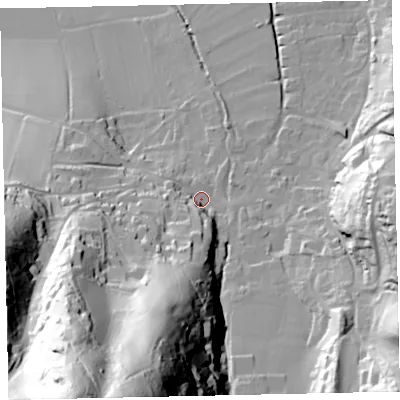 Shaded relief map of the ground around TA248PY, computed from Environment Agency LiDAR. The ground here sits at about 35 m above sea level and falls 134 m across the surrounding 800 m. Surface water reaching this point runs off ground lying to the south-south-west, 71.1 m higher.