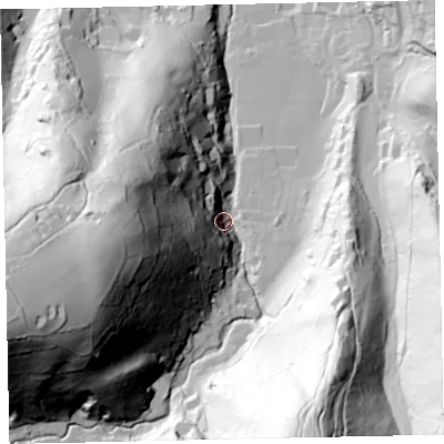 Shaded relief map of the ground around TA248QW, computed from Environment Agency LiDAR. The ground here sits at about 60 m above sea level and falls 163 m across the surrounding 800 m. Surface water reaching this point runs off ground lying to the west-south-west, 148.7 m higher.