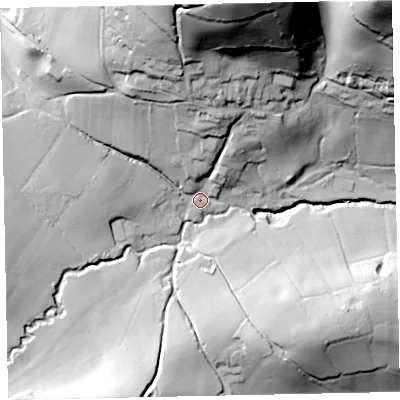 Shaded relief map of the ground around TA248RE, computed from Environment Agency LiDAR. The ground here sits at about 106 m above sea level and falls 94 m across the surrounding 800 m. Surface water reaching this point runs off ground lying to the north, 71.6 m higher.